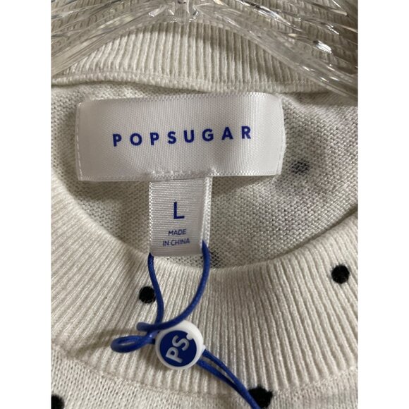 Popsugar White w/Black Polka Dots Long Sleeve Sweater Womens Size Large - Picture 7 of 10